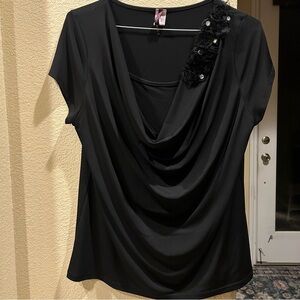 Elegant Black Women's Top with Floral Embellishment